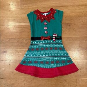 Green and Red A-Line Casual Dress with Peter Pan Collar